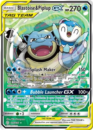 Blastoise & Piplup GX (Alternate Full Art)/236 - SM Cosmic Eclipse Holofoil
