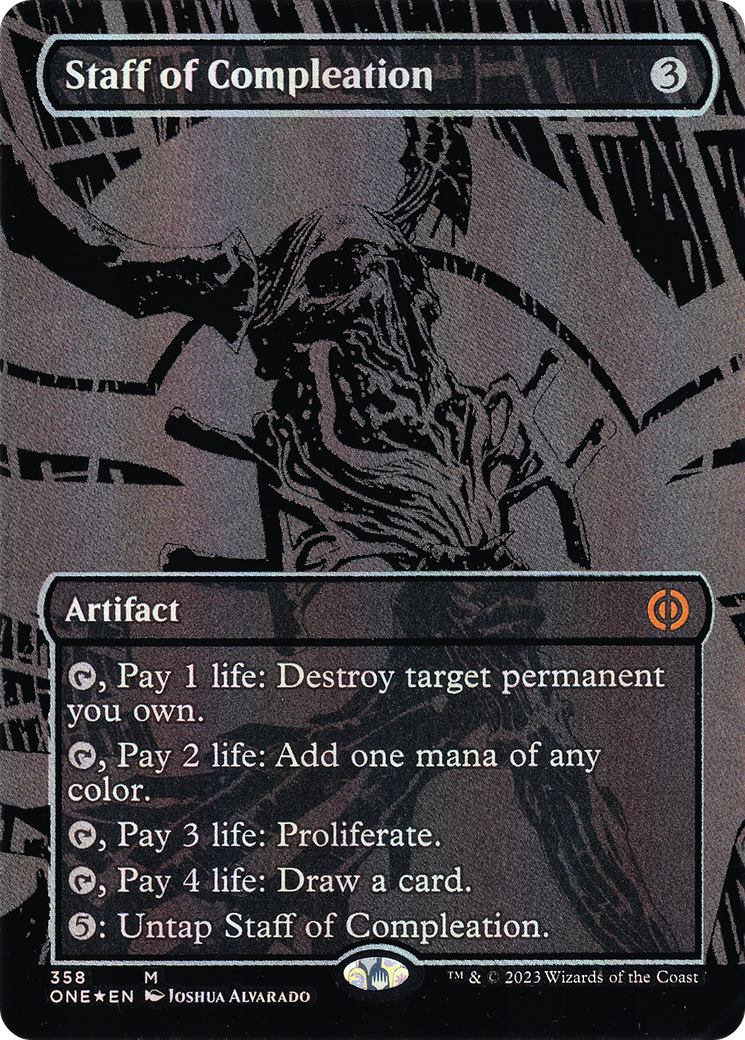 Staff of Compleation (Oil Slick Raised Foil) (ONE-358) - Phyrexia: All Will Be One (Borderless) Foil