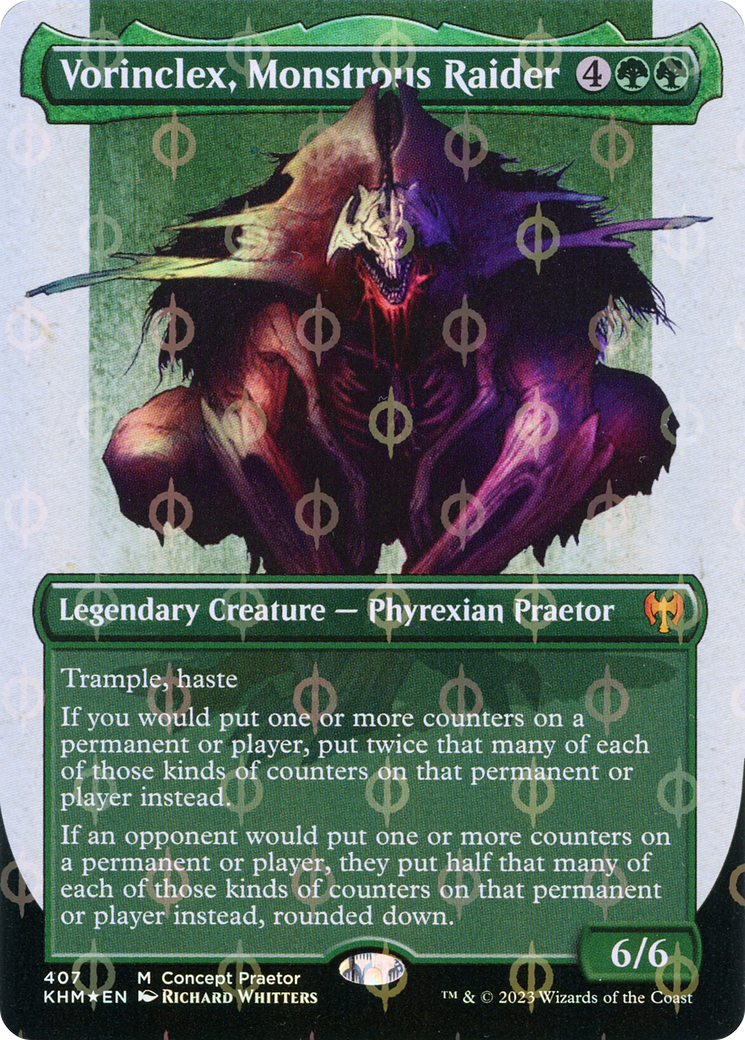 Vorinclex, Monstrous Raider (Concept Praetor) (Step-and-Compleat Foil) (ONE-407) - Kaldheim (Borderless) Foil