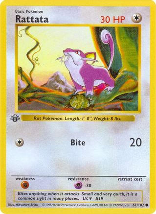 Rattata 61 - Base Set Shadowless 1st Edition