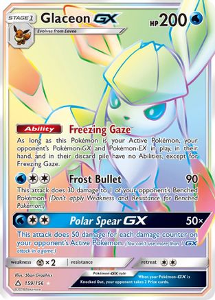 Glaceon GX (Secret Rare)/156 - SM  Ultra Prism Holofoil