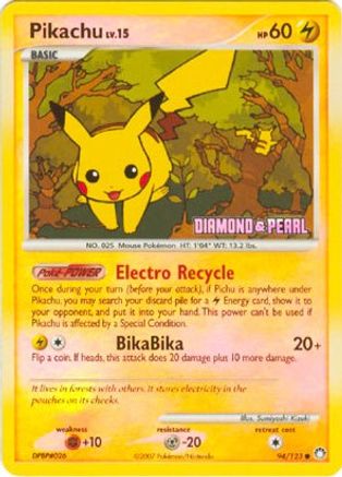 Pikachu - 94/123 (Diamond & Pearl) - Burger King Promos Reverse Holofoil
