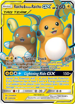 Raichu & Alolan Raichu GX (Full Art)/236 - SM  Unified Minds Holofoil