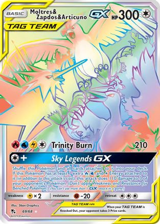 Moltres & Zapdos & Articuno GX (Secret) 69/68 - Hidden Fates Holofoil