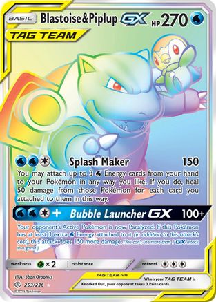 Blastoise & Piplup GX (Secret)/236 - SM  Cosmic Eclipse Holofoil
