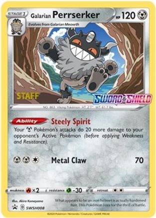 Galarian Perrserker - SWSH008 (Prerelease) [Staff] - SWSH Sword & Shield Promo Cards Holofoil