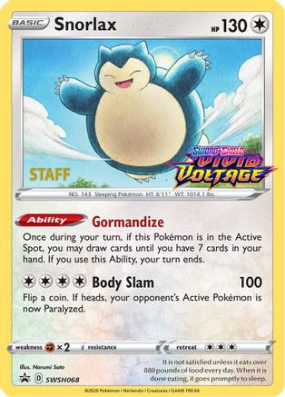 Snorlax - SWSH068 (Prerelease) [Staff] - SWSH Sword & Shield Promo Cards Holofoil