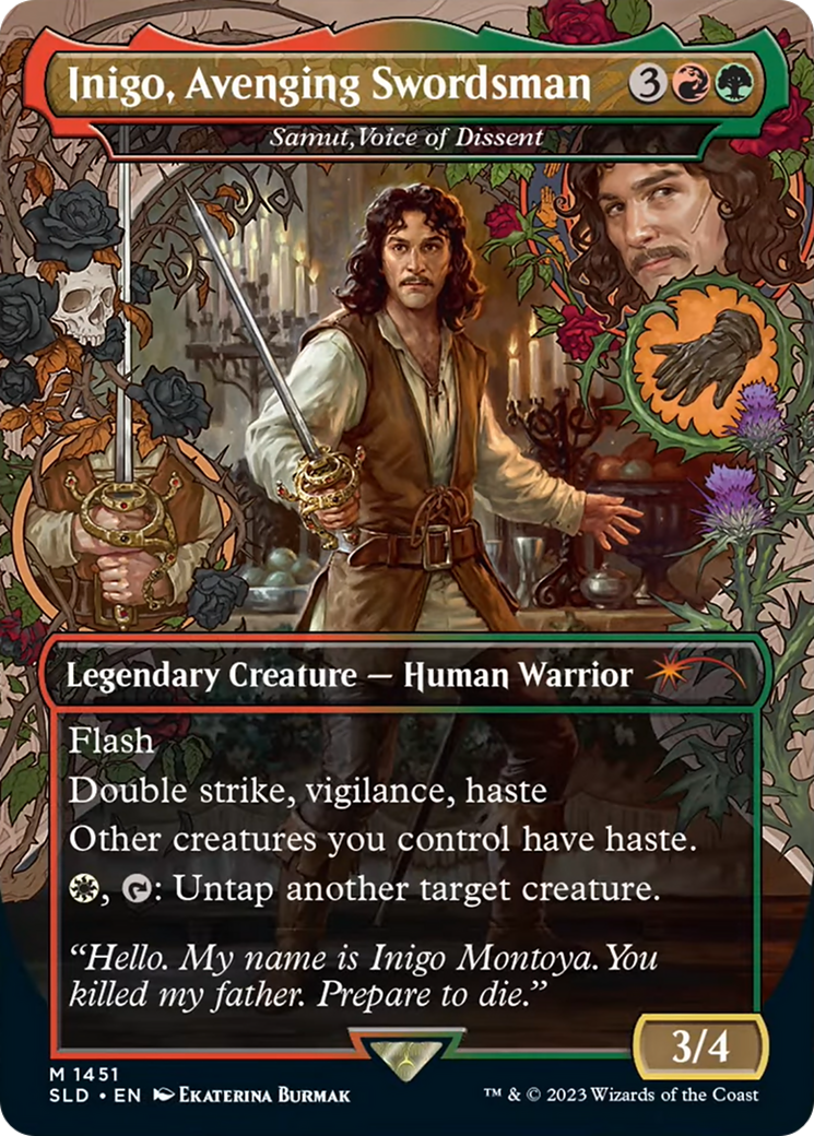 Inigo, Avenging Swordsman - Samut, Voice of Dissent (SLD-1451) - Secret Lair Drop / Inigo, Avenging Swordsman (Borderless)