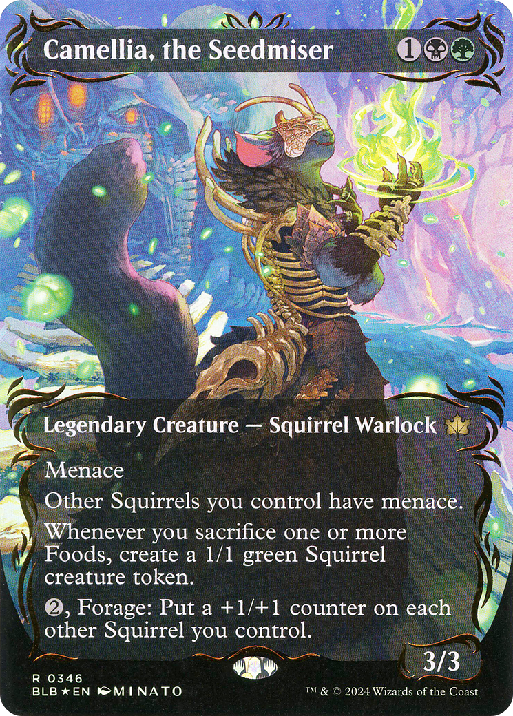 Camellia, the Seedmiser (Borderless) (Raised Foil) (BLB-346) - Bloomburrow: (Showcase) (Borderless) Foil