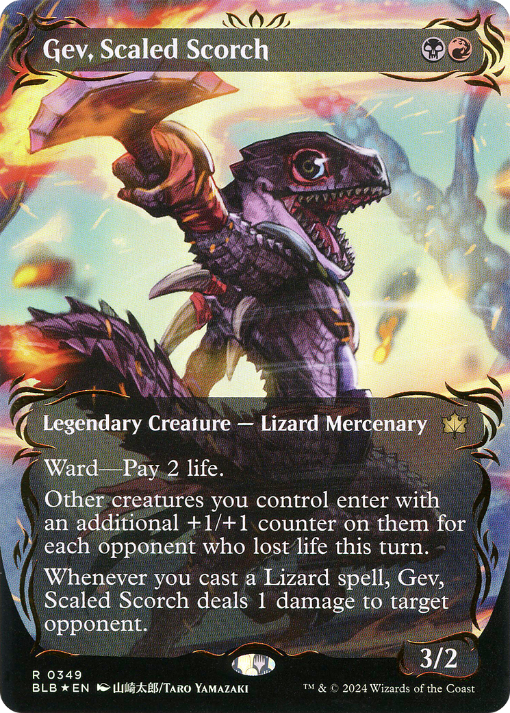 Gev, Scaled Scorch (Borderless) (Raised Foil) (BLB-349) - Bloomburrow: (Showcase) (Borderless) Foil