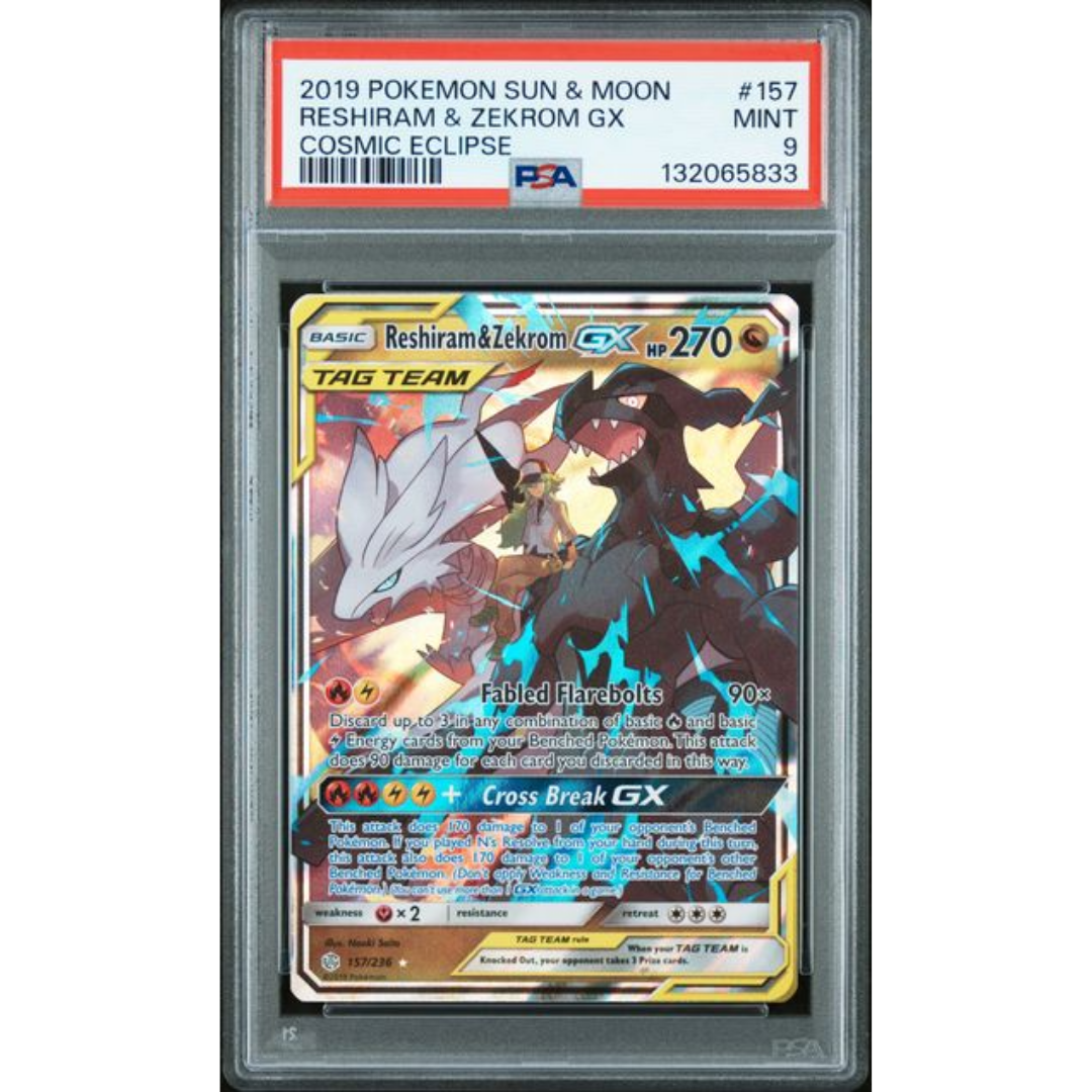 Reshiram & Zekrom GX Cosmic Eclipse #157 PSA 9
