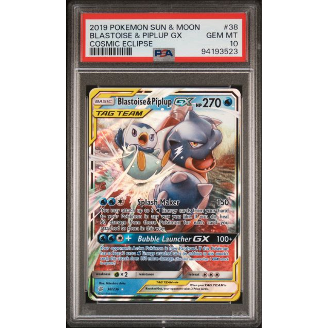 Blastoise & Piplup GX Cosmic Eclipse #38 PSA 10