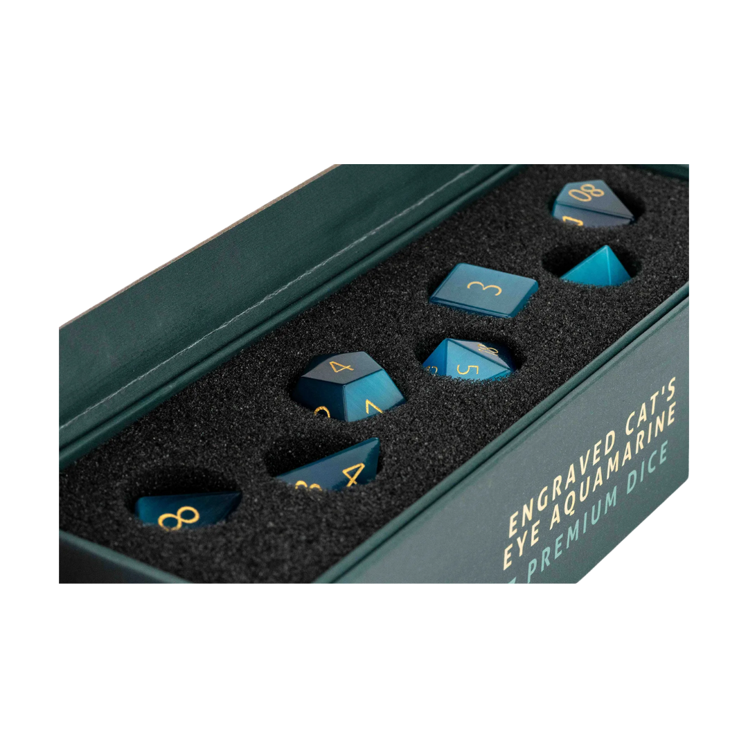 7-Die Set 16mm Mystic  Mines Stone: Engraved Cat's Eye  Aquamarine